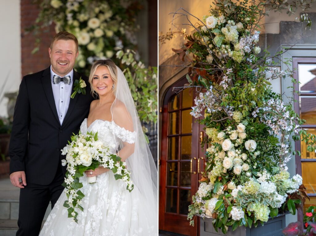 Bride and Groom outside Atlanta Athletic Club Entrance